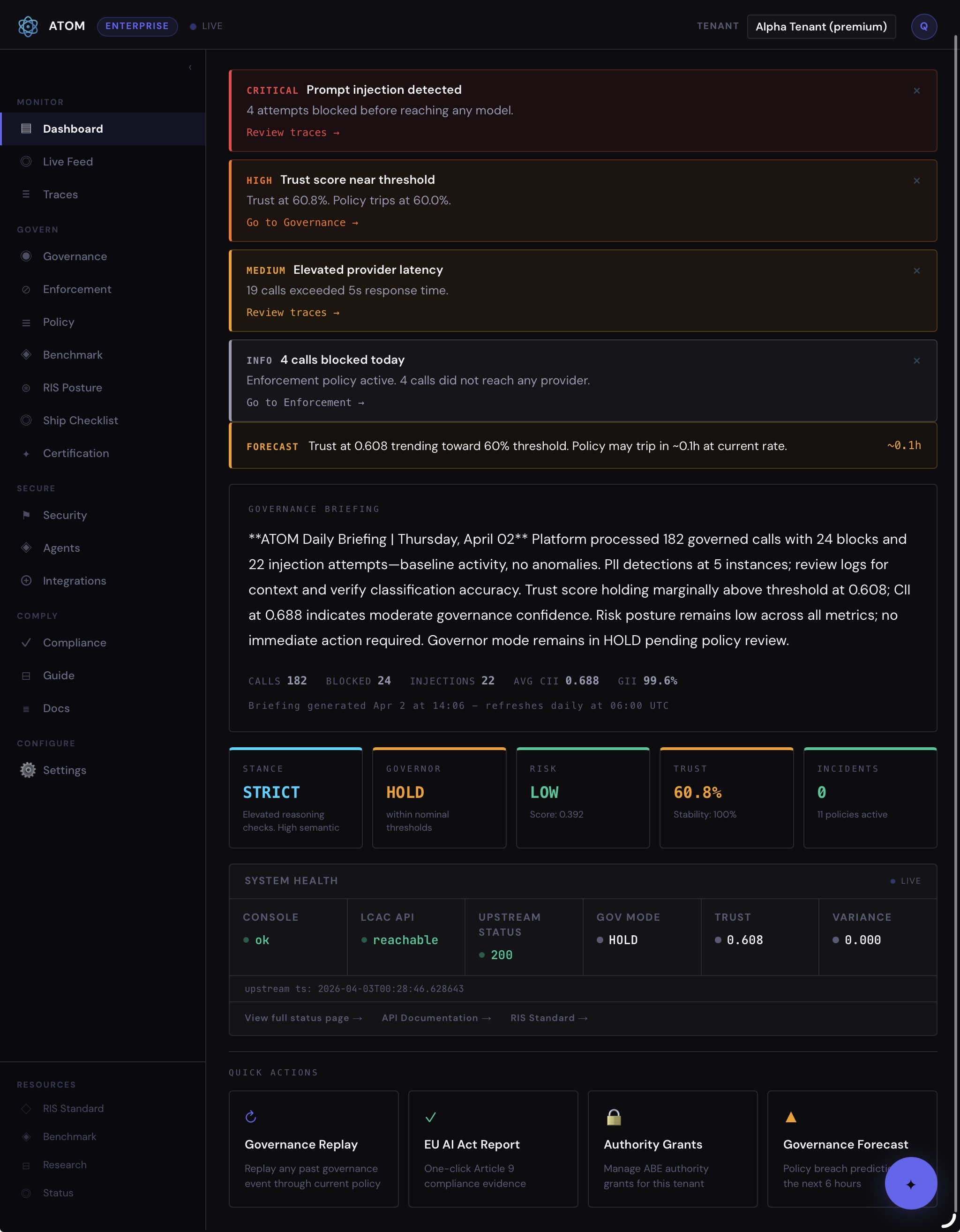 ATOM Dashboard - shadow intelligence panel